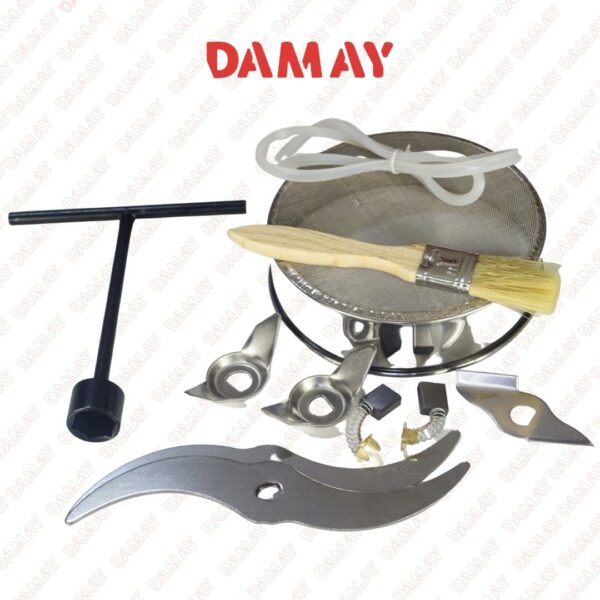 Pièces de rechange du moulin à épices  Damay 500g sans système de sécurité, les lames, les balais électriques, la brosse, clés de changement des lames et le joint d